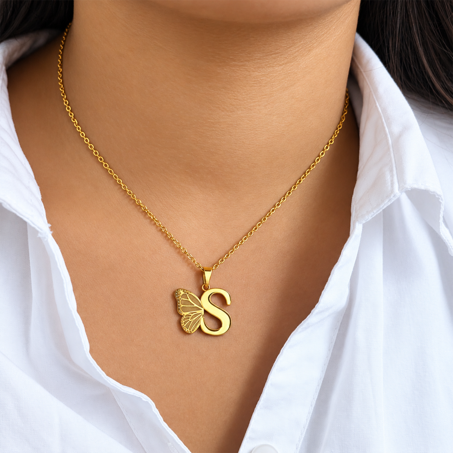 Attached Butterfly With Alphabet Pendant Set for Girl's & Womens