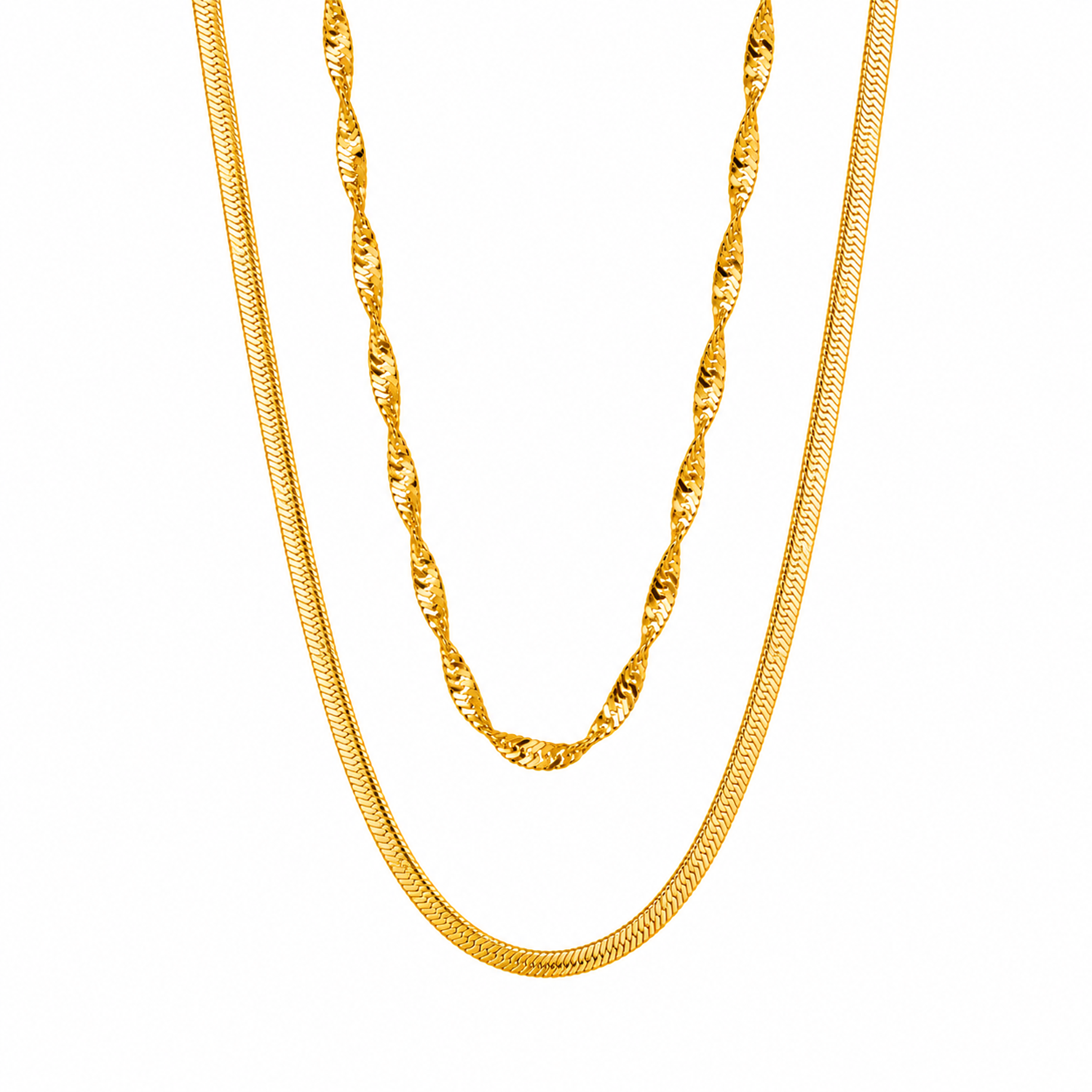 Twisted Flatter Herringbone Stainless Steel Dual Chain For Men & Women