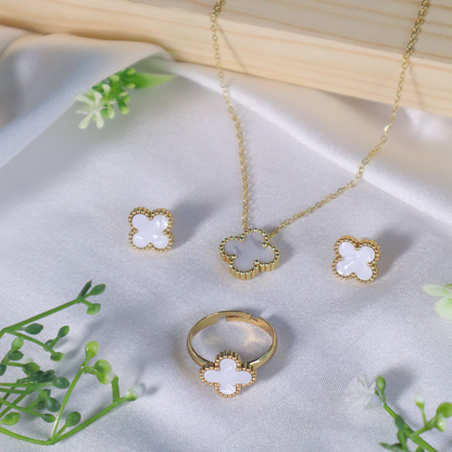 18K Gold Plated Floral-Inspired Clover Pendant Set (Anti Tarnish)
