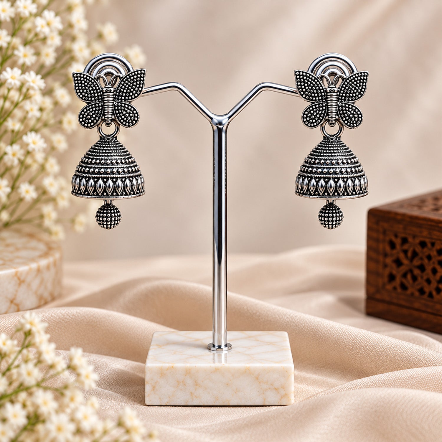 Oxidized Silver Butterfly Jhumka Earrings for Women & Girls