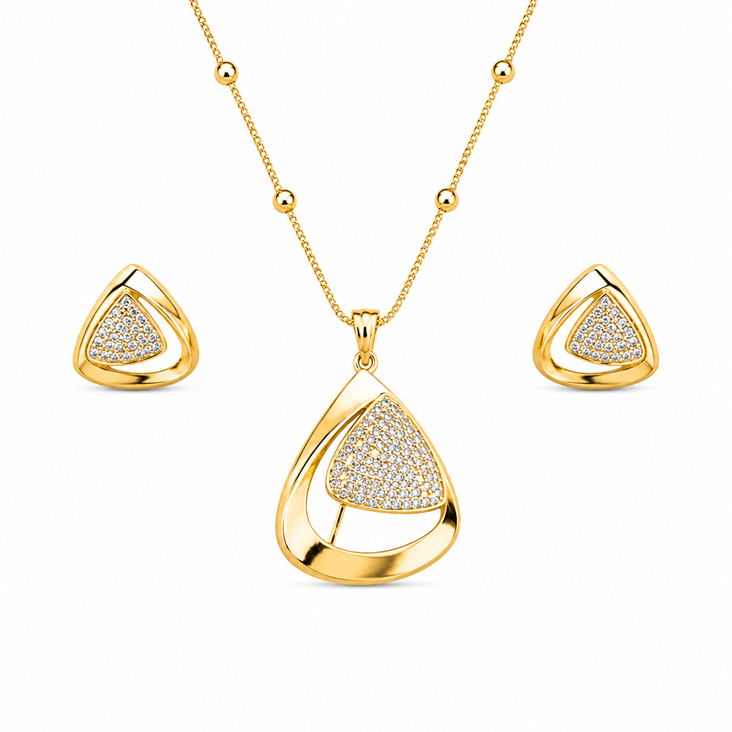 Tyne Triangle CZ Stone Rhodium Finish Pendant Set for Girls & Women's
