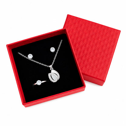 Silver-Tone CZ Stone Necklace Earrings & Ring Jewellery Set for Girls & Women
