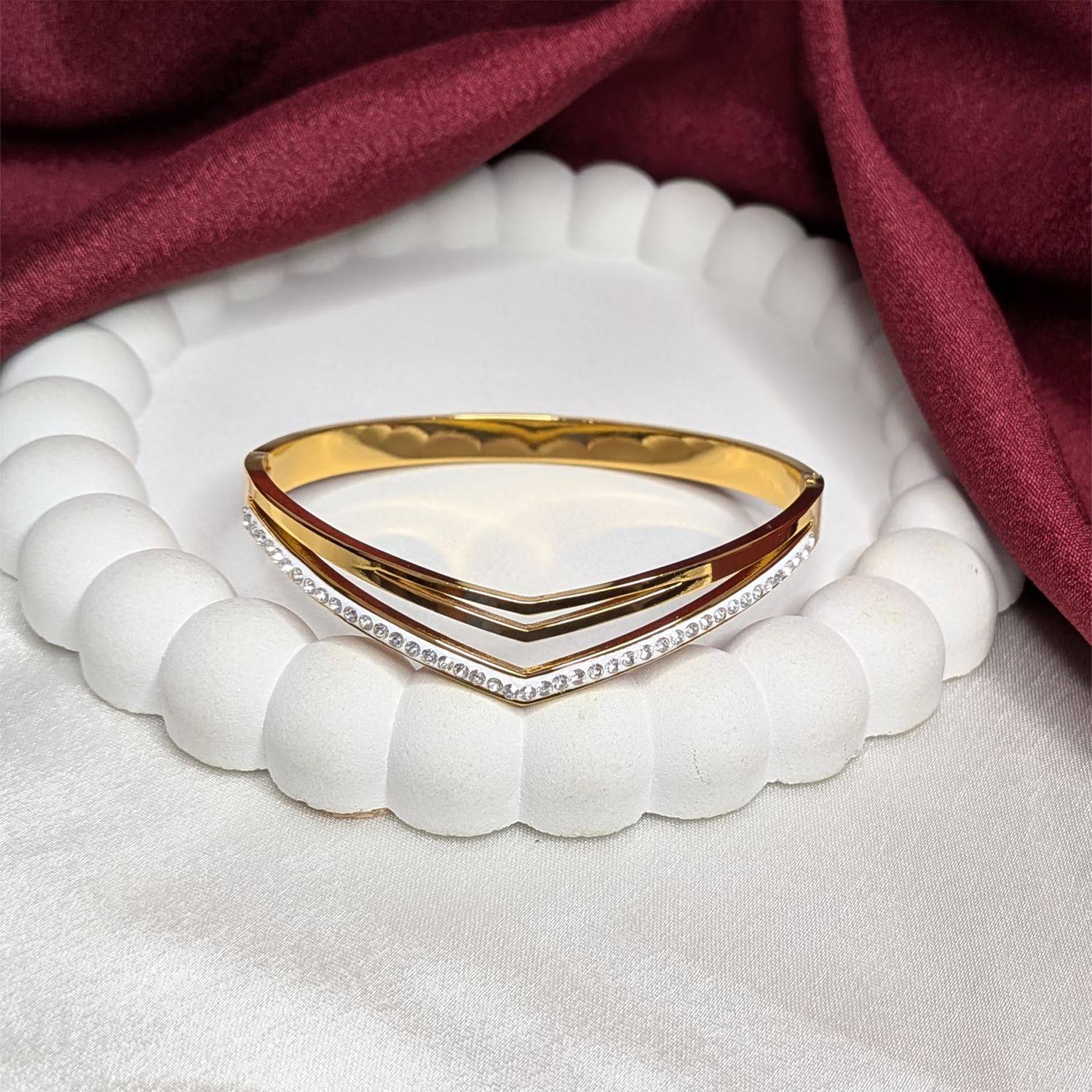 Stylish Triple V Shaped Line AD Stone Bracelet for Girls & Women