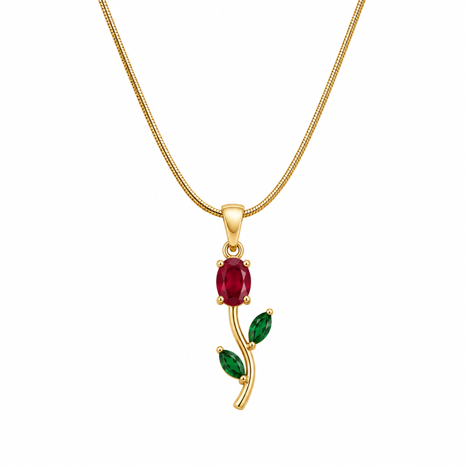 Tulip Two Leaf Floral Pendant Necklace For Girls & Women's
