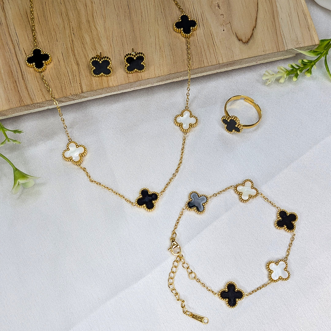 Gold Plated Floral Combo Set with Necklace, Earrings, Ring & Bracelet