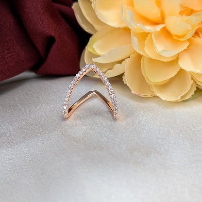 Stylish V Shape Ring with Crystal Accents For Girls & Women