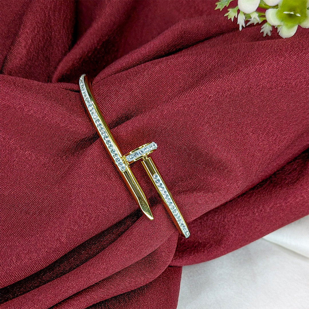 Elegant Gold Finish Studded Nail-Inspired Bracelet for Girls & Women