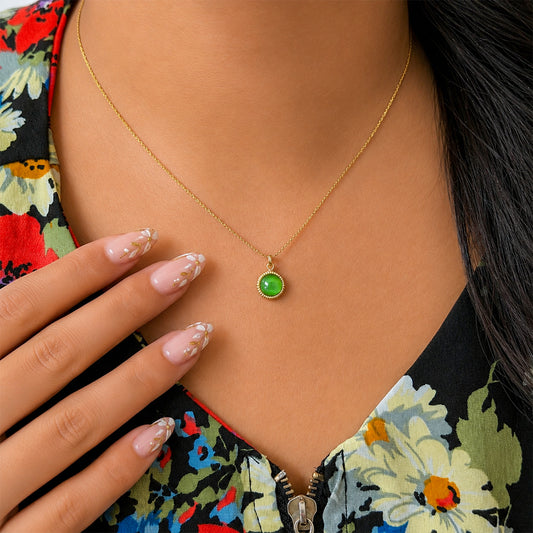 Stylish Minimal Green Stone Round Pendant For Girls & Women
