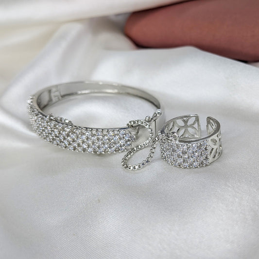 Elegant Silver Finish Four Line AD (American Diamond) Finger Ring Bracelet for Girls & Women