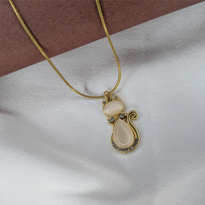 Gold Finish Crystal & Stone Kitty Charm Pendant for Women