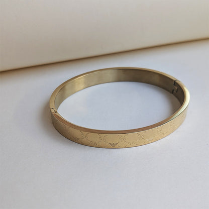 Gold Plated Luxury Armani Brand Inspired Monogram Engraved Designer Stainless Steel Bracelet For Men