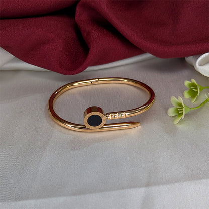 Elegant Nail Design Bracelet with Black Enamel Round Charm for Girls & Women