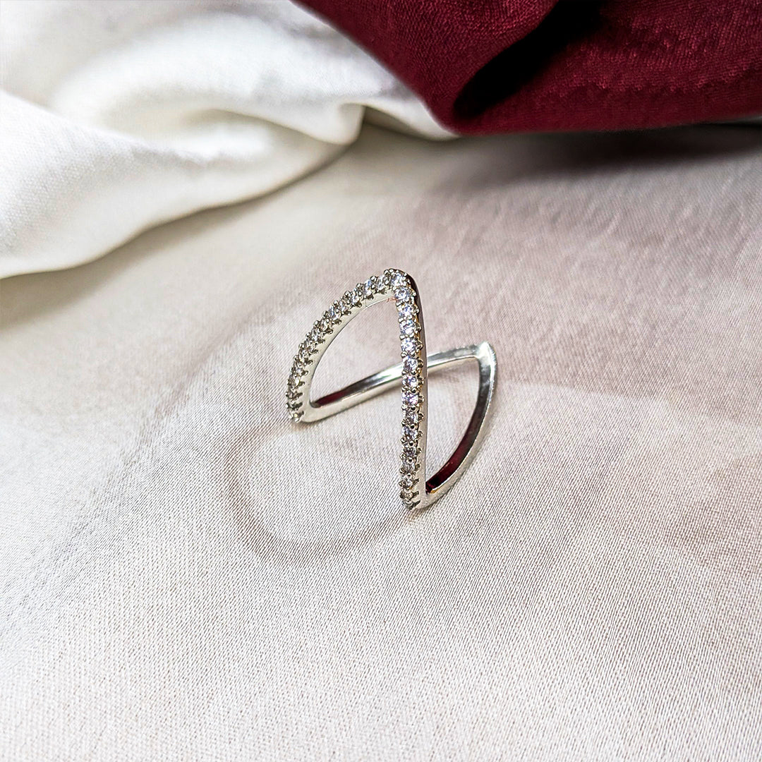 Stylish V Shape Ring with Crystal Accents For Girls & Women