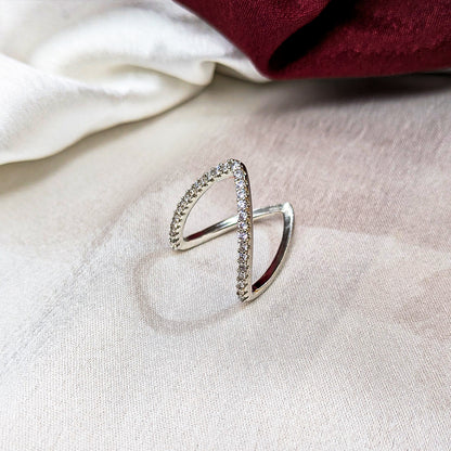 Stylish V Shape Ring with Crystal Accents For Girls & Women