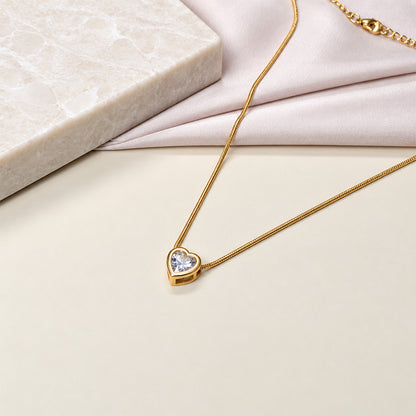 Heart Transparent Stone with Chain Pendant for Girls & Women