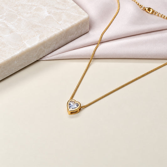 Heart Transparent Stone with Chain Pendant for Girls & Women