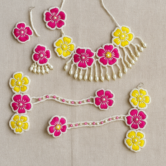 Handcrafted Embroidered Floral Jewelry Set