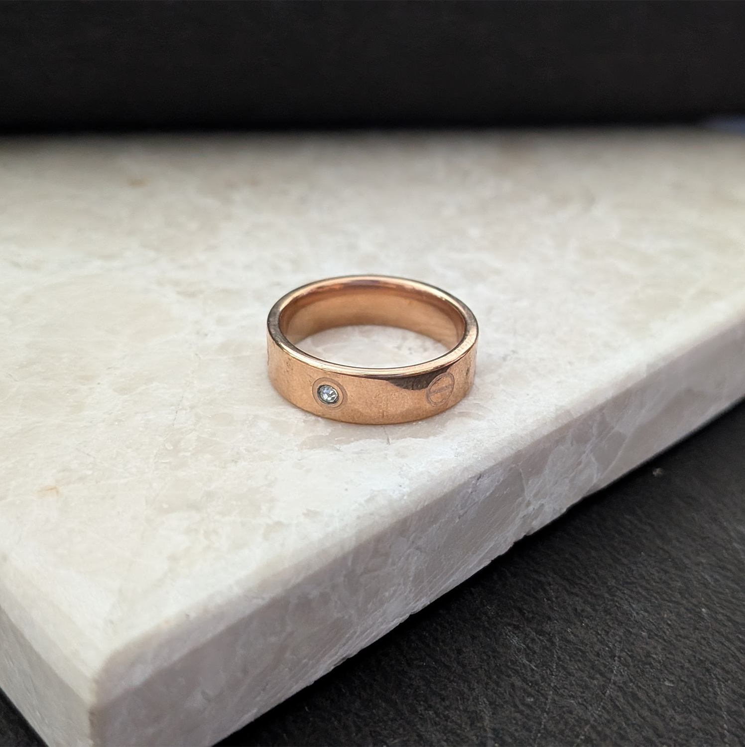 Signature Screw Motif Band Ring With AD Stone For Men & Women