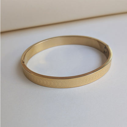 Gold Plated Greek Key Pattern Engraved Luxury Designer Stainless Steel Bracelet For Men