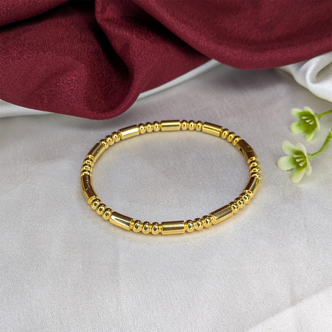Gold Plated Bamboo Tube & Bead Detail Bracelet For Girls & Women