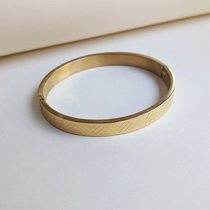 Gold Plated Geometric Triangle Engraved Designer Stainless Steel Bracelet For Men