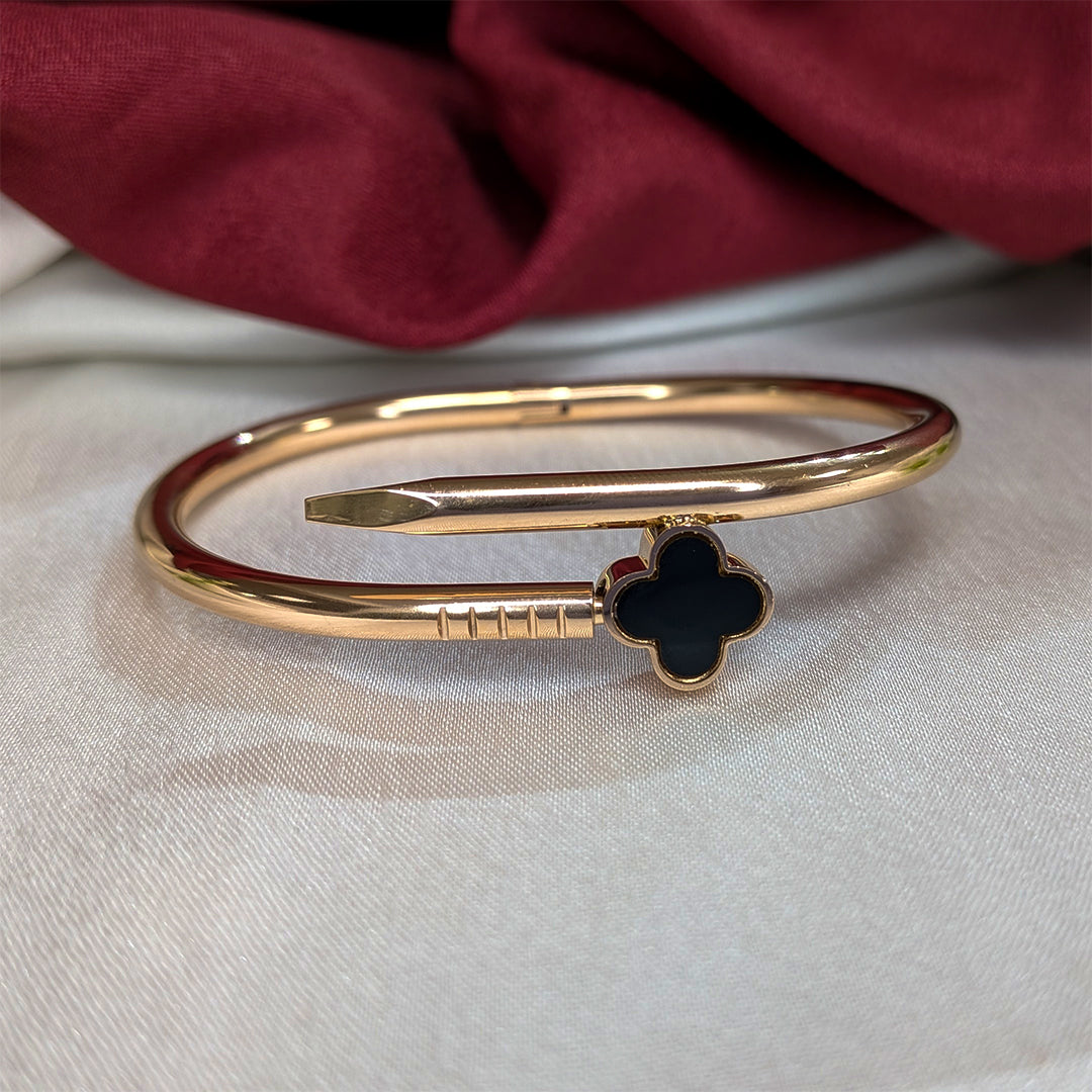 Elegant Nail Design Bracelet With Floral Black Enamel Charm For Girls & Women