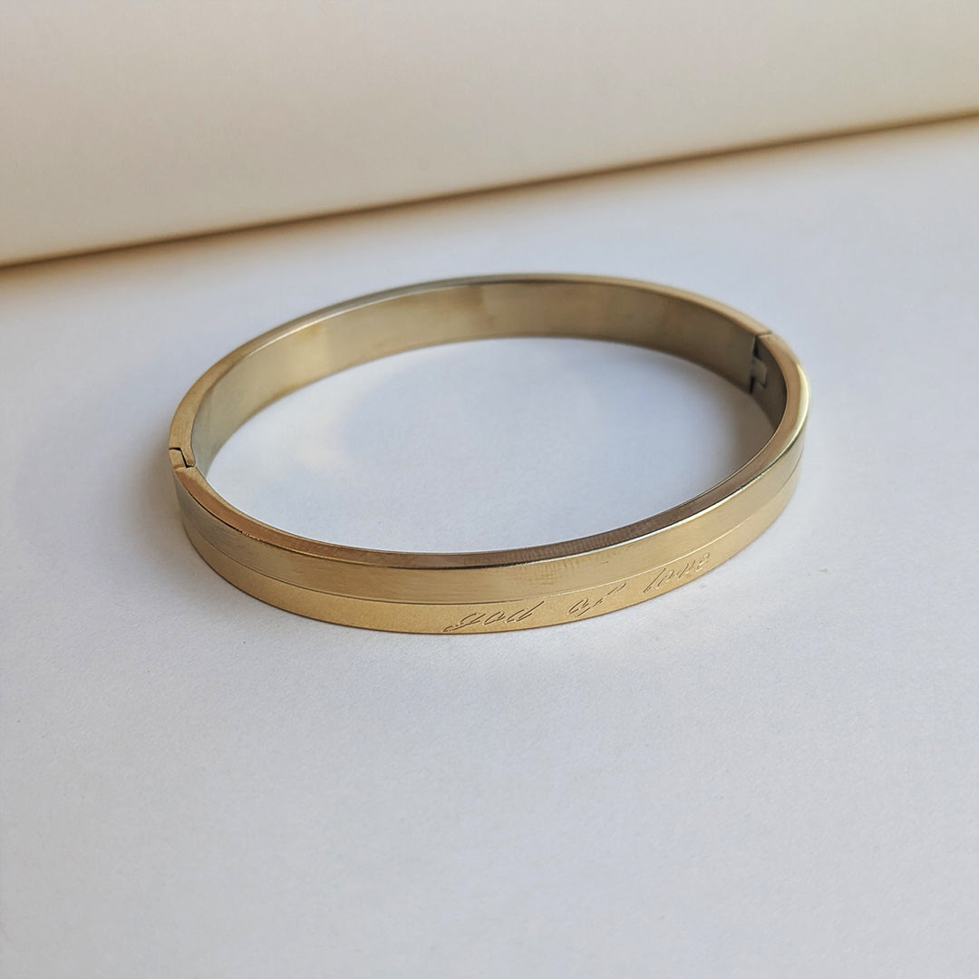 Gold Plated  “God Of Love” Engraved Designer Stainless Steel Bracelet For Men