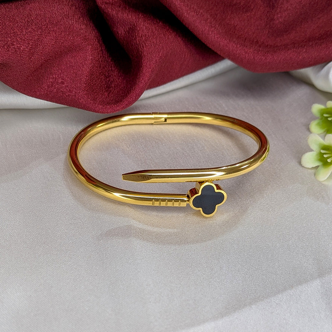 Elegant Nail Design Bracelet With Floral Black Enamel Charm For Girls & Women