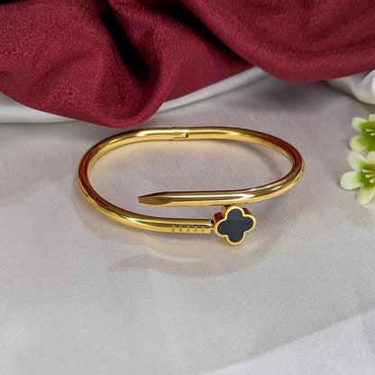 Elegant Nail Design Bracelet With Floral Black Enamel Charm For Girls & Women