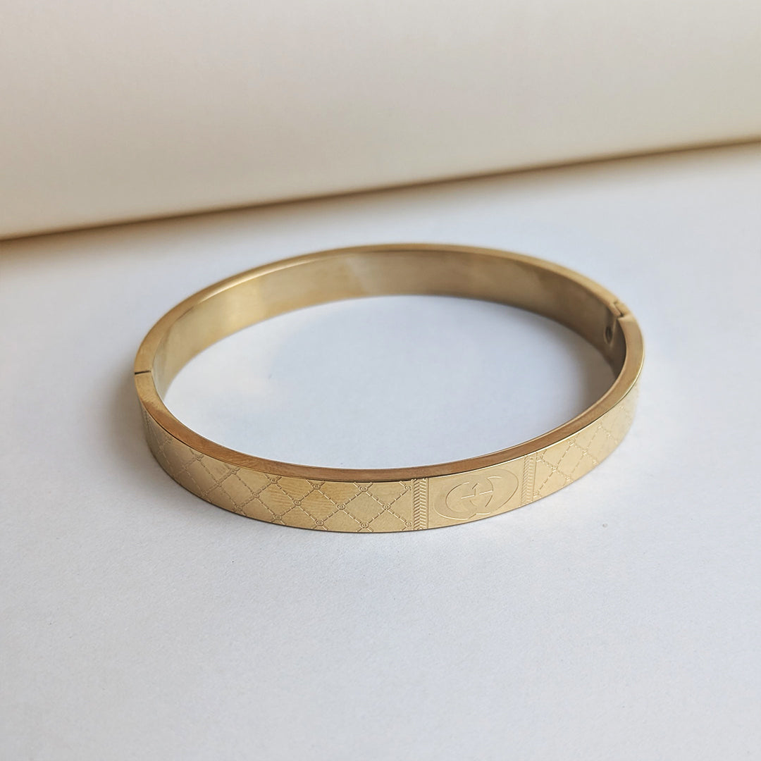 Luxury Gucci Brand Inspired Designer Geometric Engraved Stainless Steel Bracelet For Men