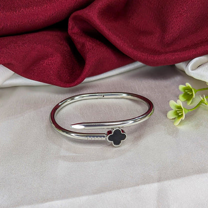 Elegant Nail Design Bracelet With Floral Black Enamel Charm For Girls & Women