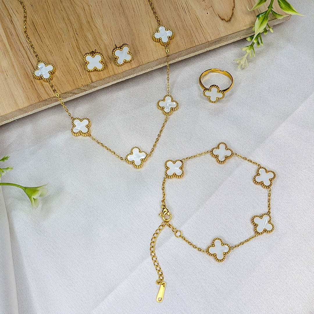 Gold Plated Floral Combo Set with Necklace, Earrings, Ring & Bracelet