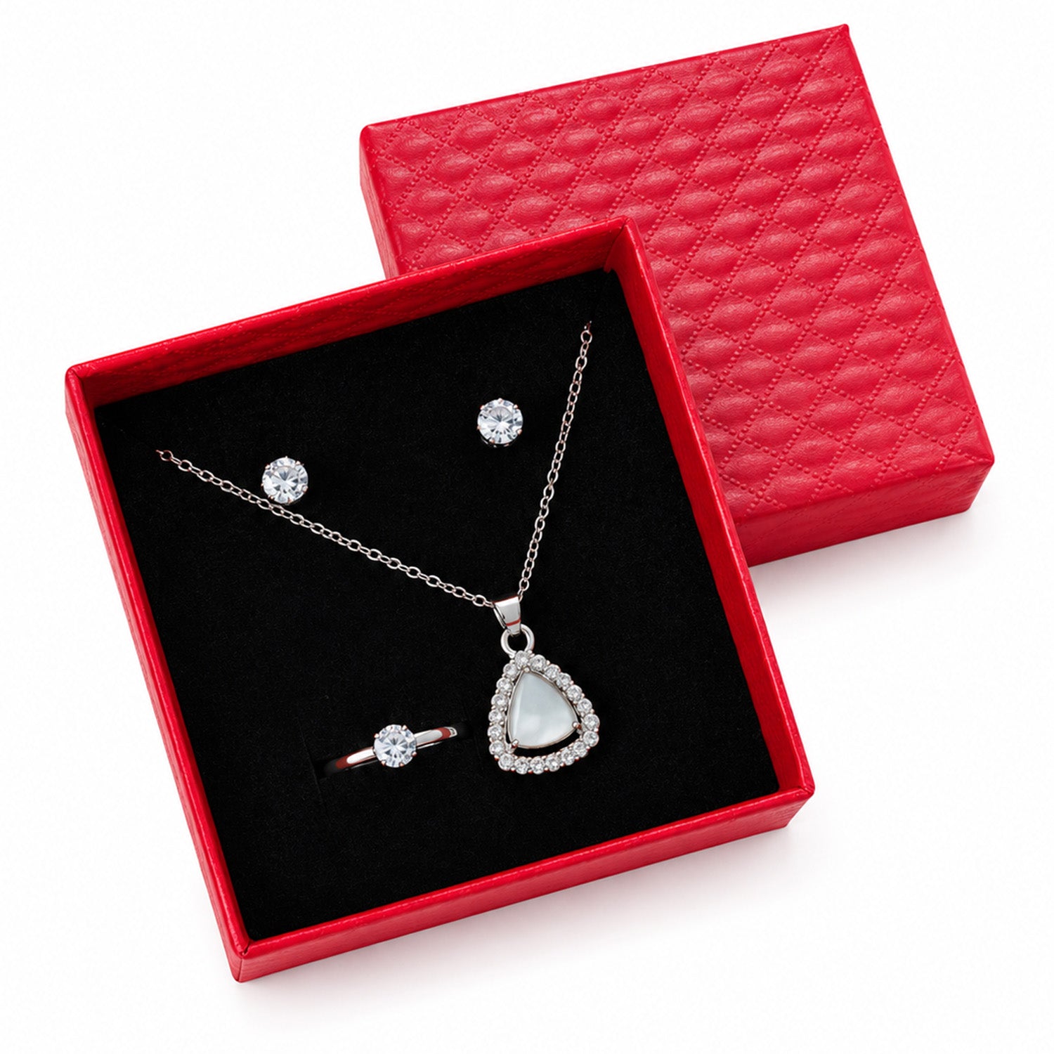 3-Piece Heart-Shaped Jewelry Set with Red Presentation Box