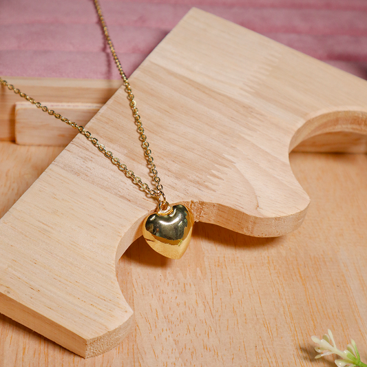 18K Gold Plated Solid Heart Pendant Necklace (Anti-Tarnish)