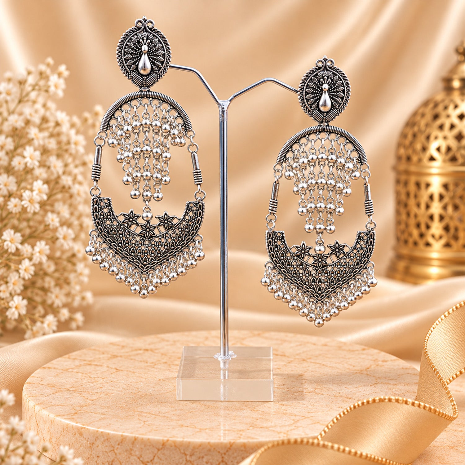 Oxidized Fringes Beaded Earrings for Girls & Women's