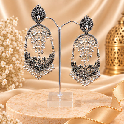 Oxidized Fringes Beaded Earrings for Girls & Women's