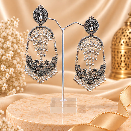 Oxidized Fringes Beaded Earrings for Girls & Women's