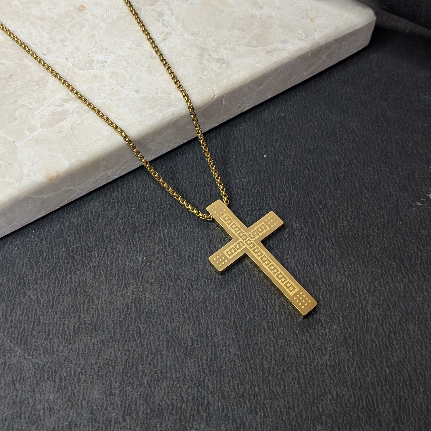 Jesus Inscripted With Romen Design Cross Pendant For Men & Boys