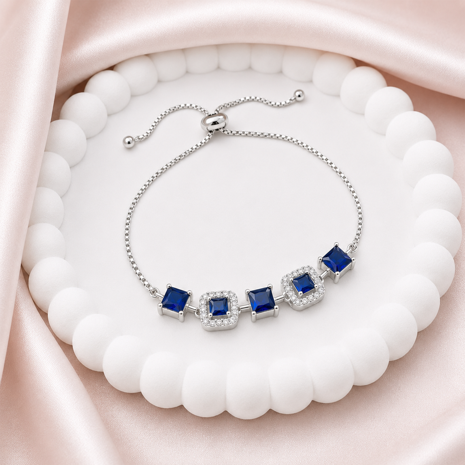 Square Cubic Zirconia Adjustable Chain Bracelet for Girls & Women's