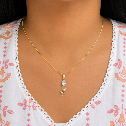 Tulip Two Leaf Floral Pendant Necklace For Girls & Women's