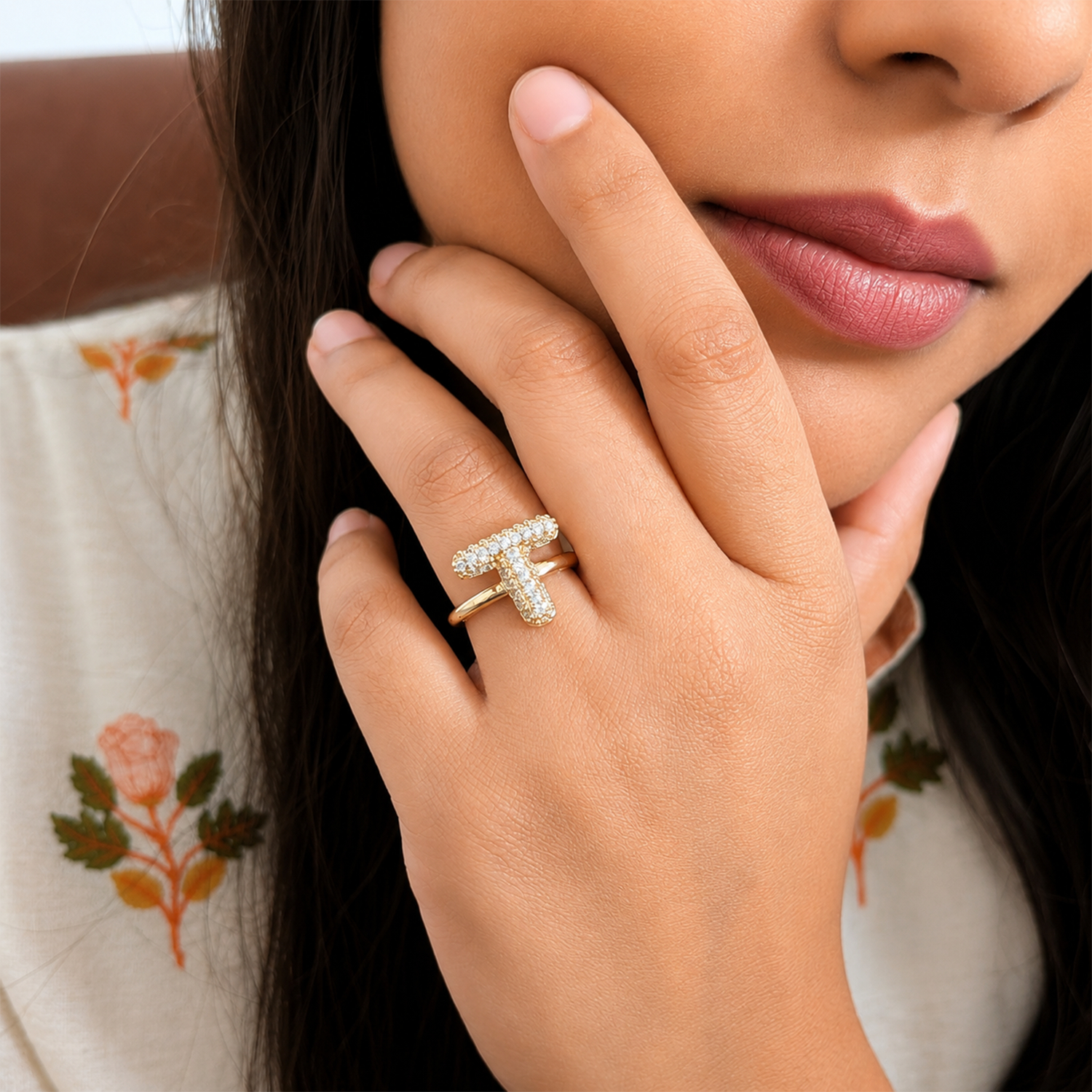 Sparkling Alphabet Letters CZ Stones Rings For Girls & Women's