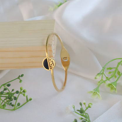 18K Gold Plated LOVE Engraved Black Enamel Bracelet (Anti-Tarnish)