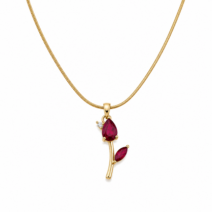 Tulip CZ Teardrop One Leaf Flower Pendant Necklace For Girls & Women's