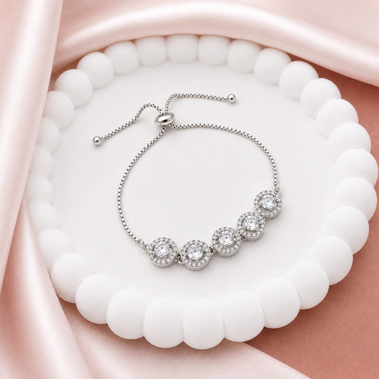 Round Cubic Zirconia Adjustable Chain Bracelet for Girls & Women's
