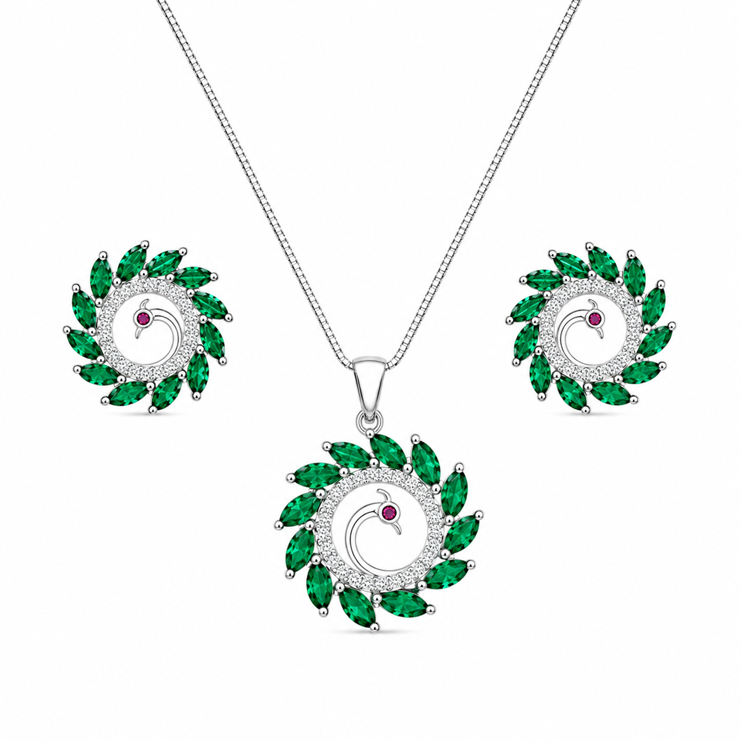 Round Western Peacock Design Pendant Set for Girls & Women's