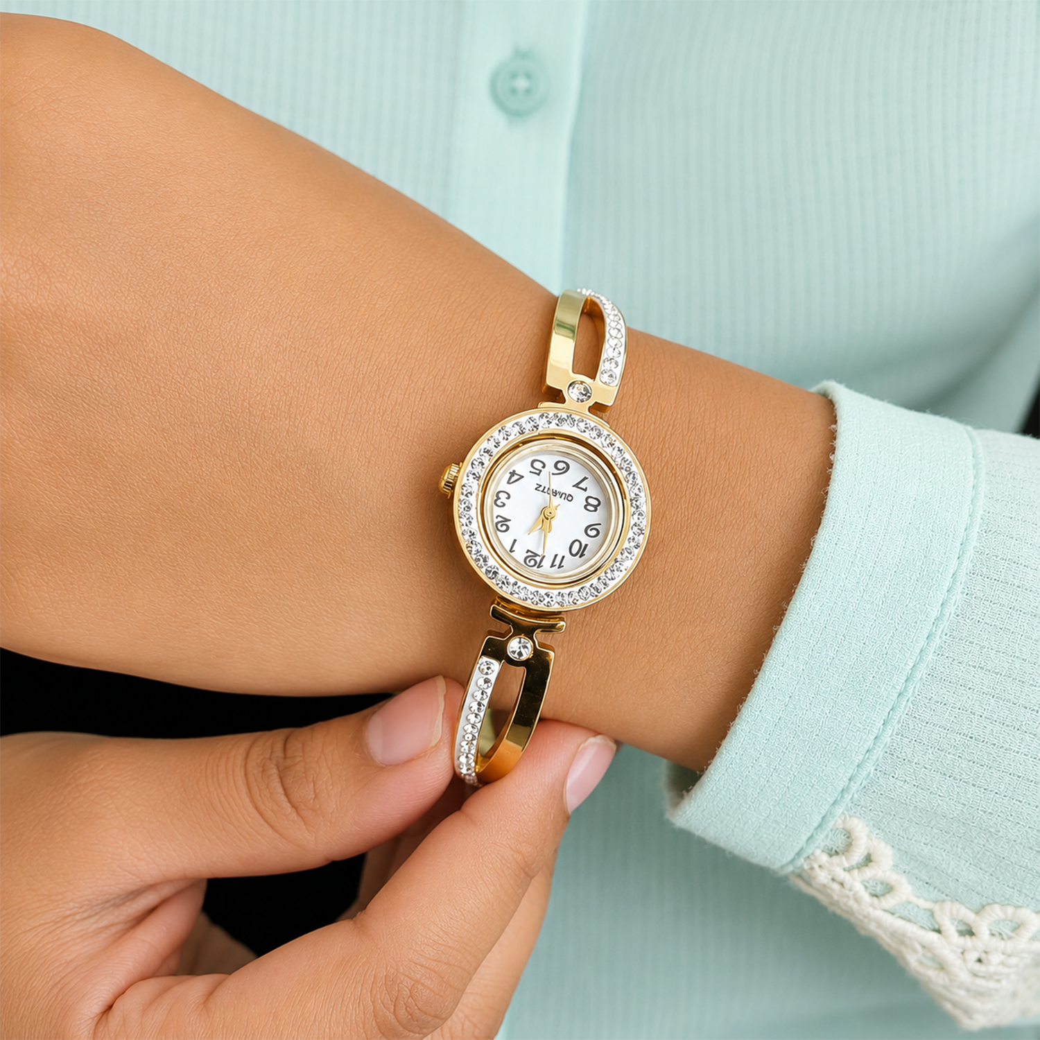 Interline Zone AD Studded Wrist Band Bracelet Watch For Girls & Women