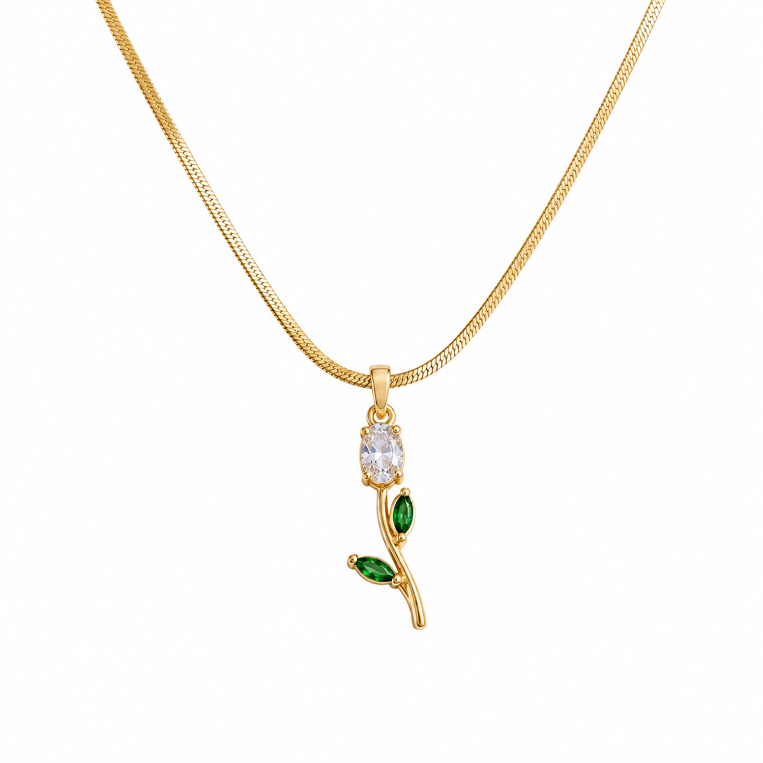 Tulip Teardrop Two Leaf Flower Pendant Necklace For Girls & Women's
