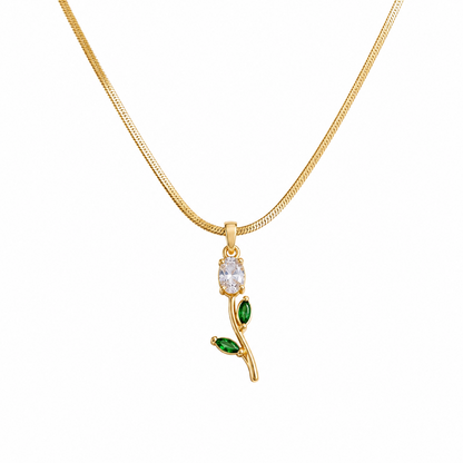 Tulip Teardrop Two Leaf Flower Pendant Necklace For Girls & Women's