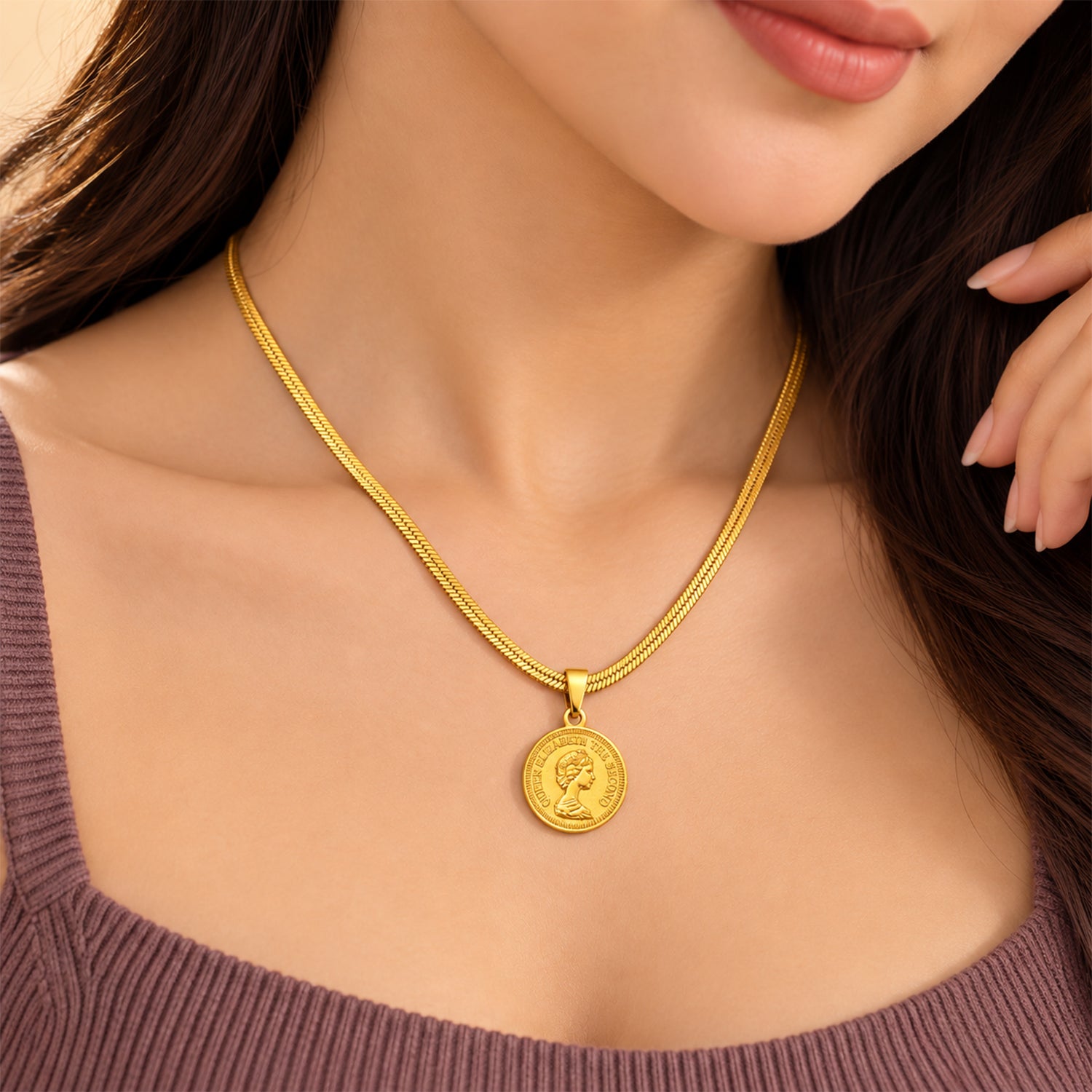 Elegant Gold Finish Coin Pendant for Girls & Women