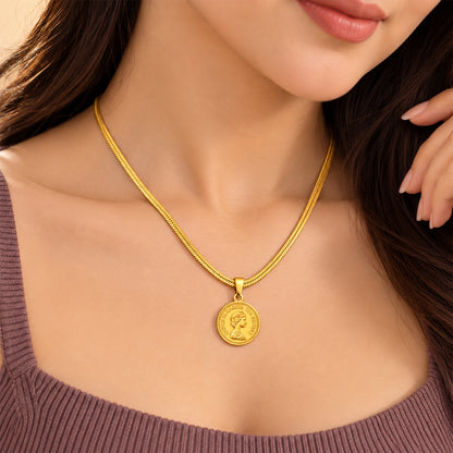 Elegant Gold Finish Coin Pendant for Girls & Women